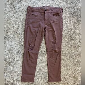American Eagle Outfitters Distressed Super Stretch Skinny Jeans – Mauve/Brown